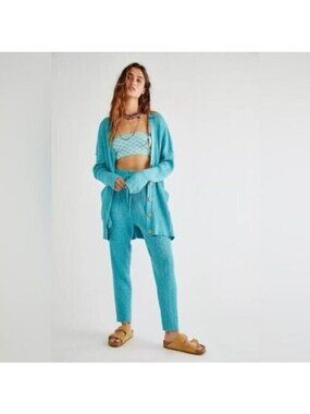 Free People Beach Knit Pants Boho High Rise Lounge Cozy Stretch Straight